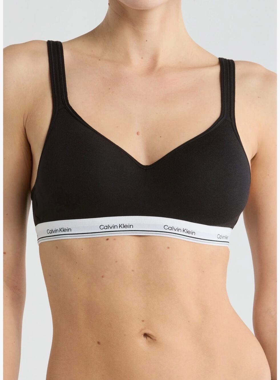 New Calvin Klein Bra Sz L  Modern Cotton Lift Black White Logo Racerback